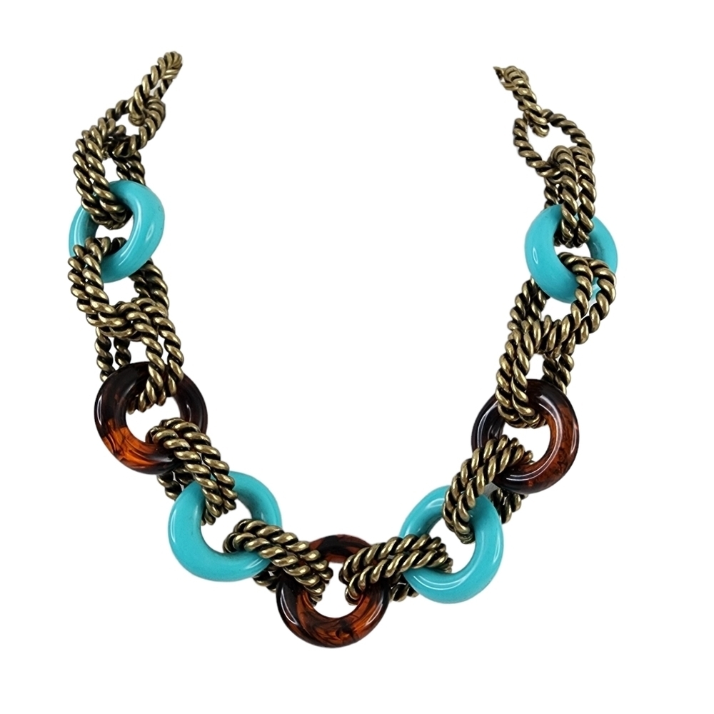 Chico's necklace chunky necklace boho open link turquoise brown - Picture 2 of 15